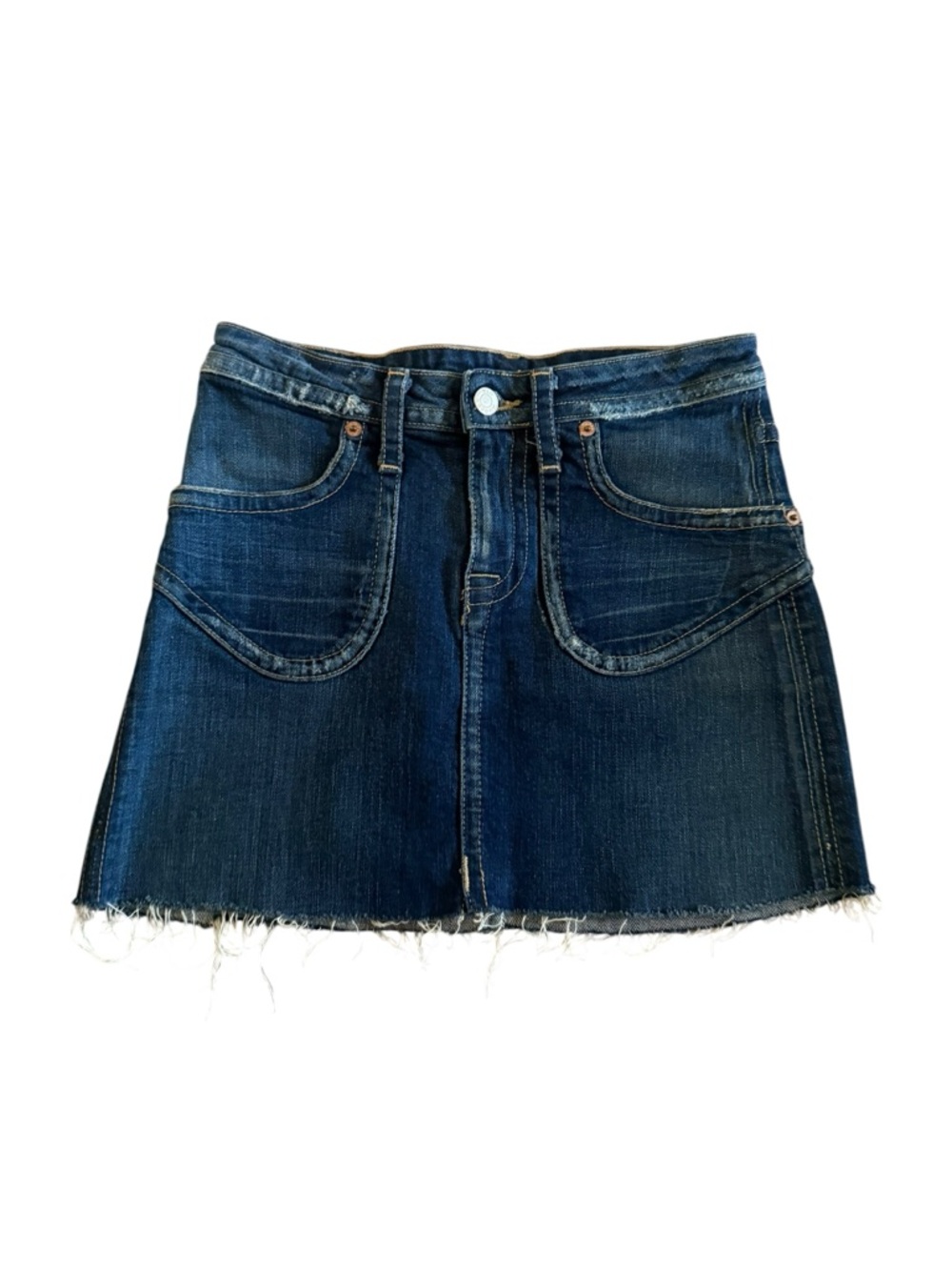 Hudson Jeans Dark Blue Denim Y2K Vintage Mini Skirt with Raw Hem